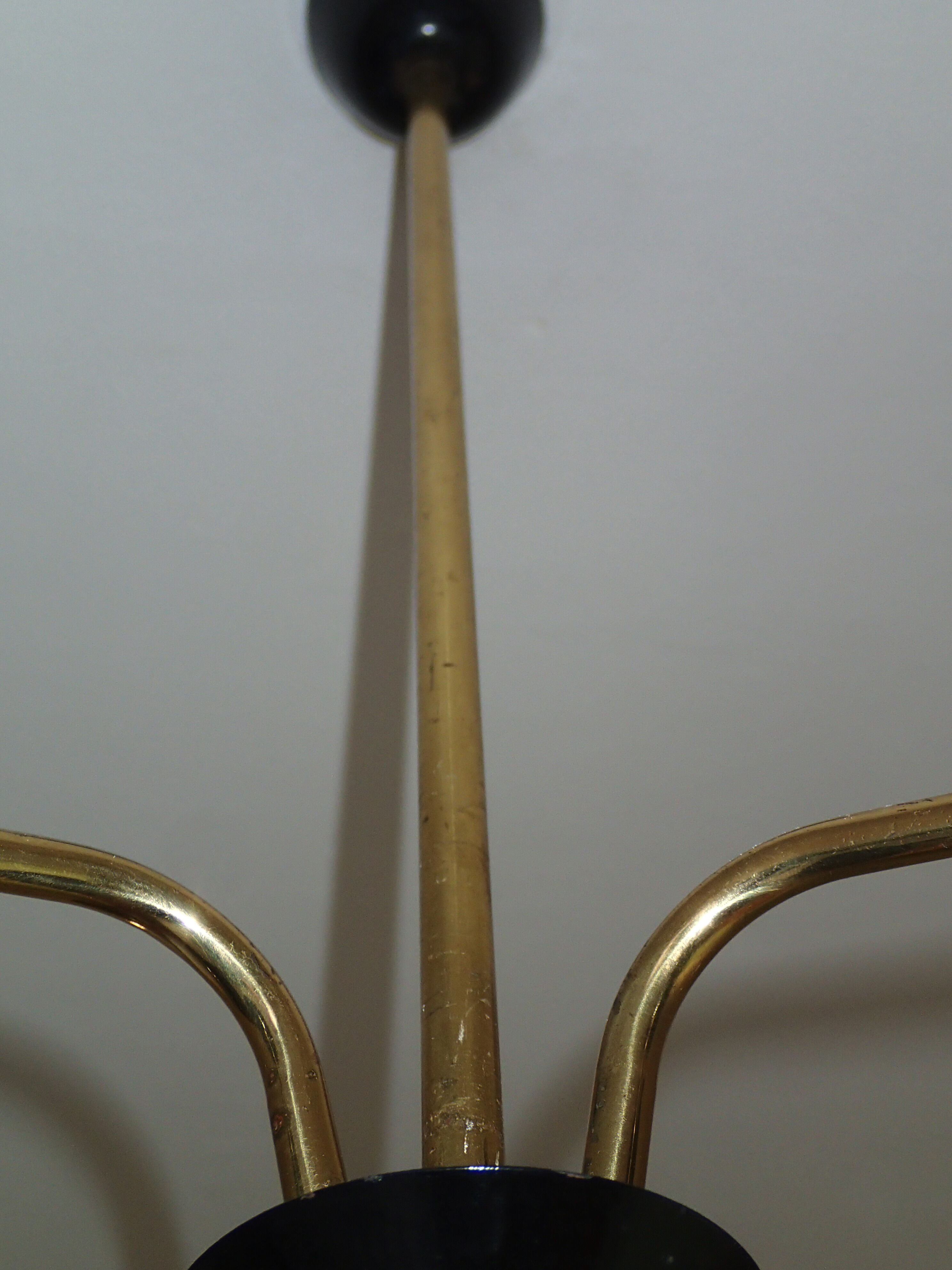 Vintage chandelier 3 gold and black branches with cast glass