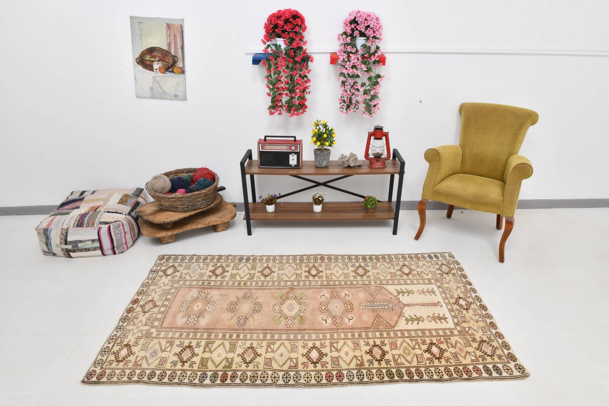 4x7 Cream & Brown Turkish Vintage Rug 120x211Cm SK 22198