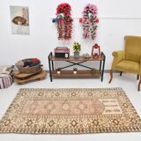 4x7 Cream & Brown Turkish Vintage Rug 120x211Cm SK 22198