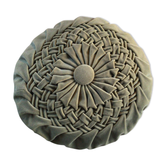 Round cushion velvet pleated hand almond green
