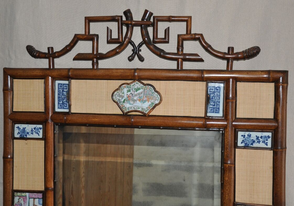 Chinese bamboo and ceramic mirror 120x175cm