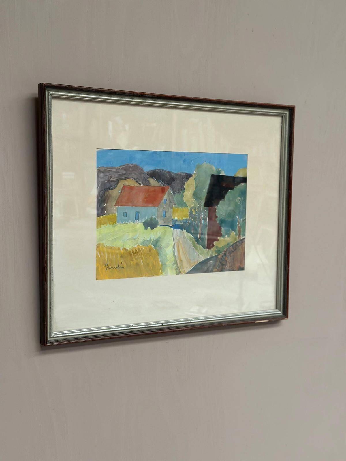 Original Swedish Water Colour – “Landscape” By Svan Grandin – Vintage & Framed – 43 × 36 Cm (16.9" × 14.2")