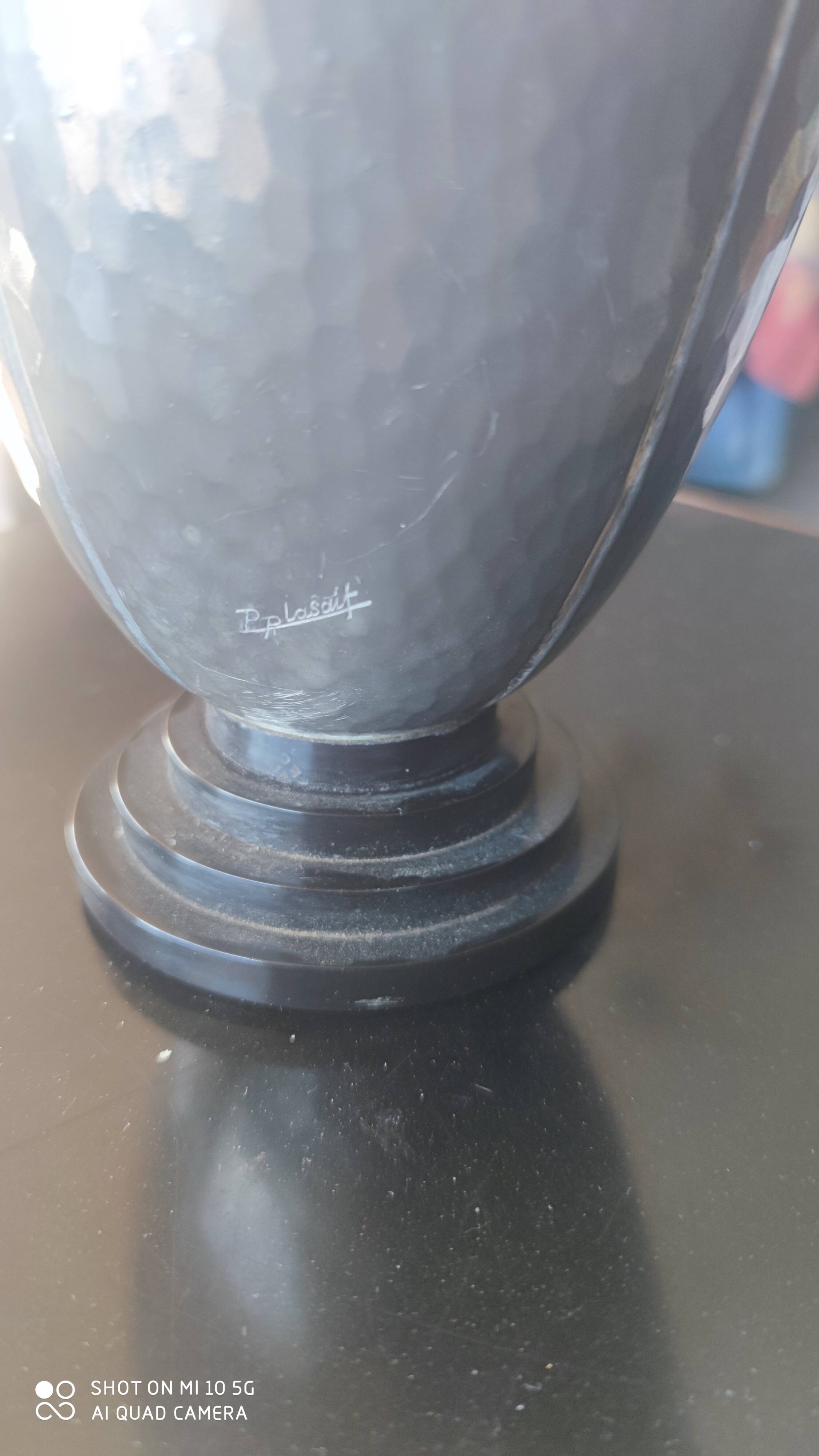 Hammered pewter vase, 1930, by Pierre Amédée Plasait