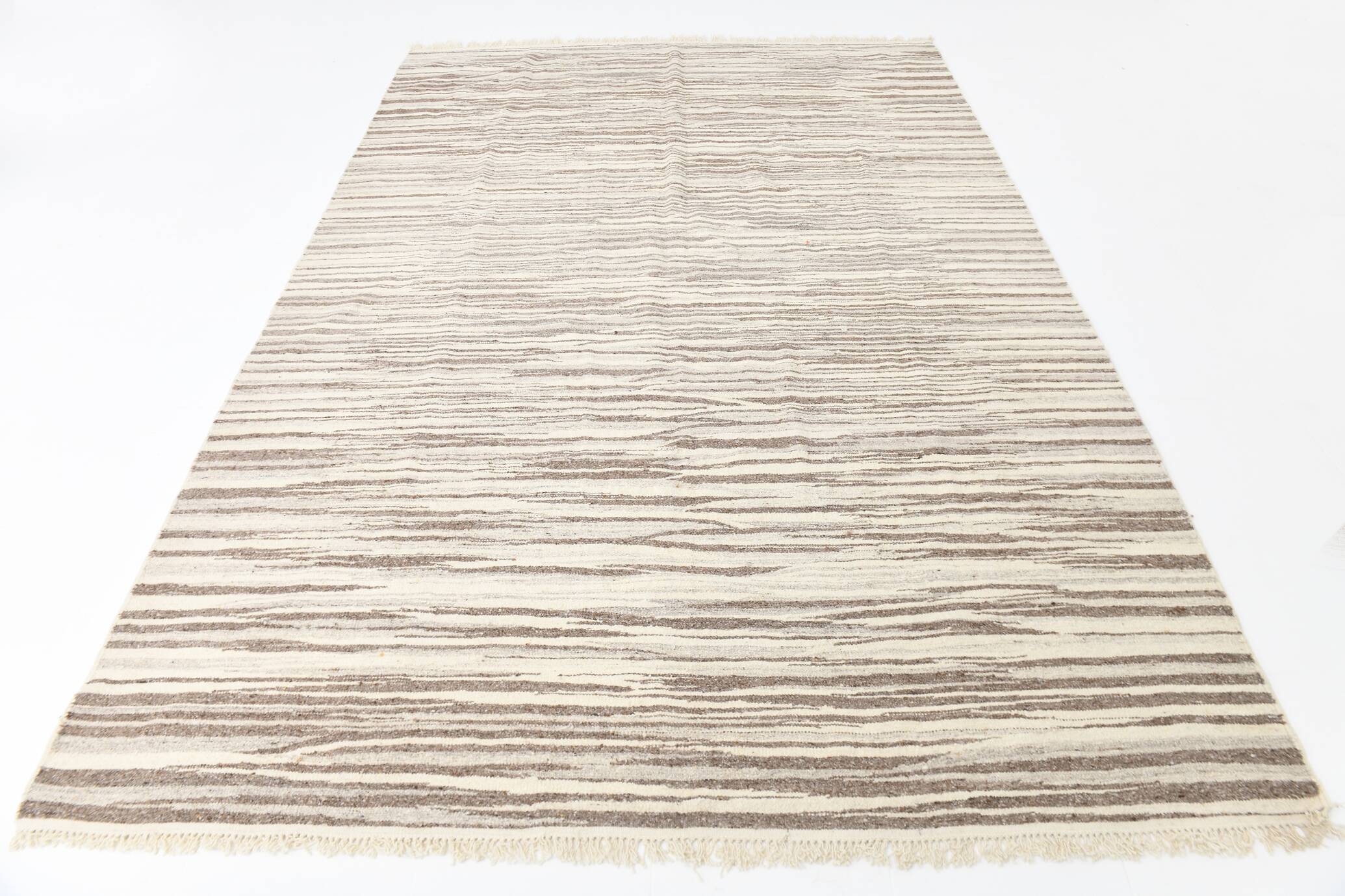 8x10 Striped Pattern Brown & Beige Vintage Kilim Rug, 232x291Cm