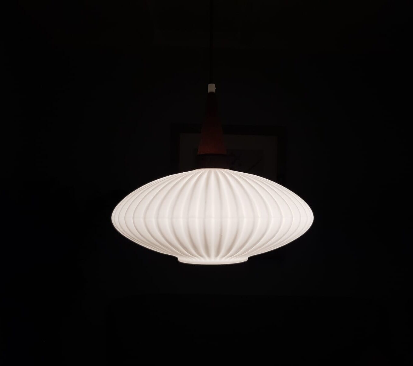 Seventies pleated glass pendant light, space, Danish design