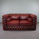 Chesterfield sofa in red cowhide leather, 2.5 seats