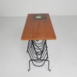 Vintage side table, magazine rack with Hemiksem tile, 1950s