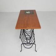Vintage side table, magazine rack with Hemiksem tile, 1950s