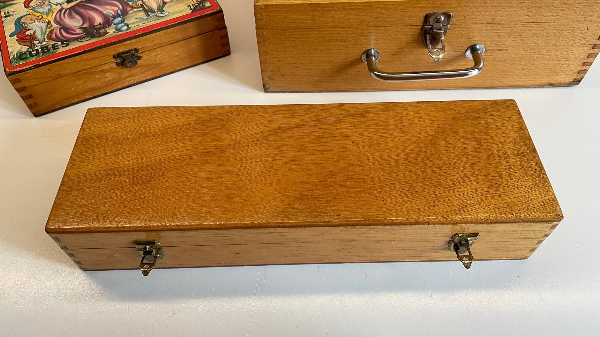 3 vintage dovetail wooden boxes