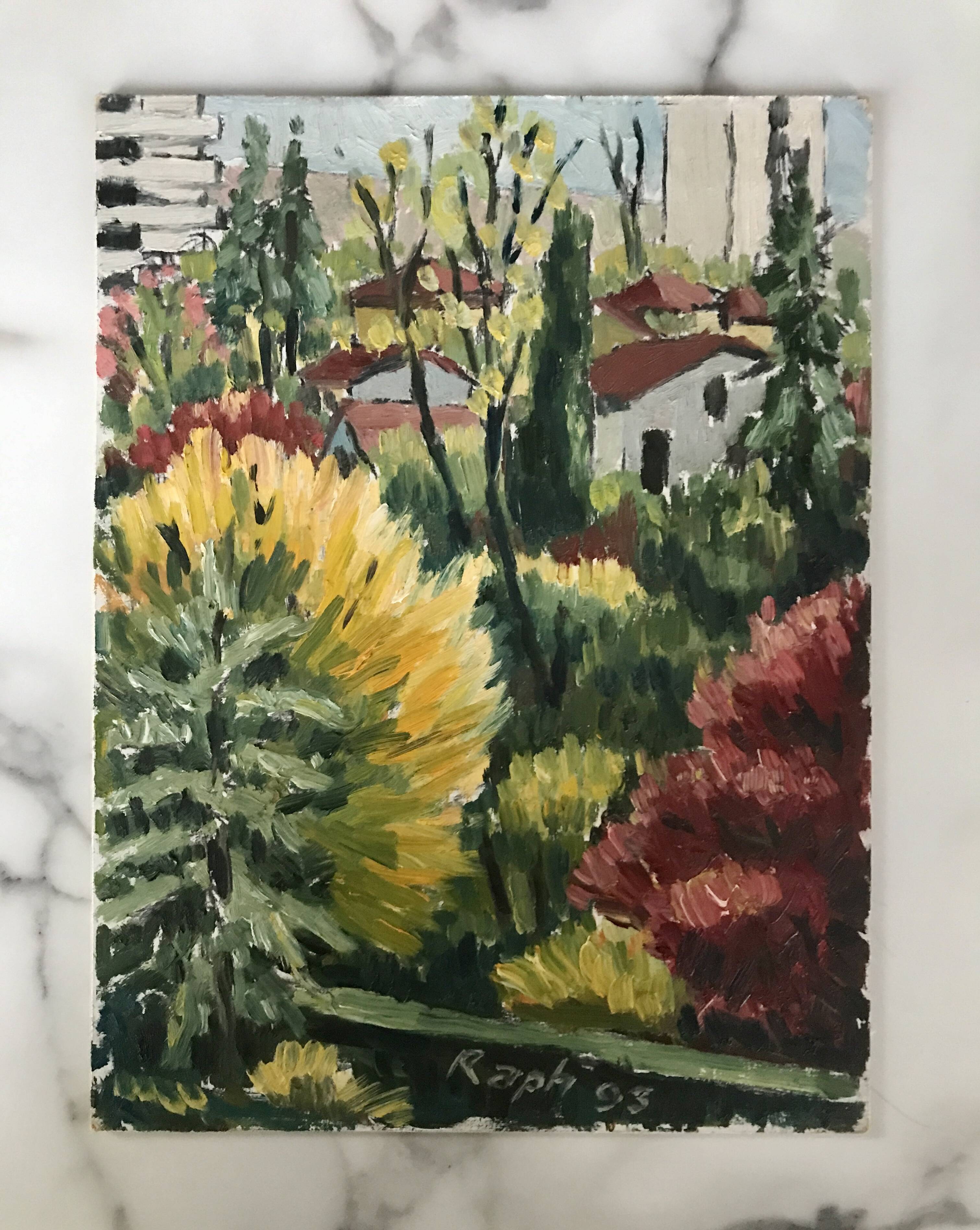 Small oil on Isorel "Flowering view"