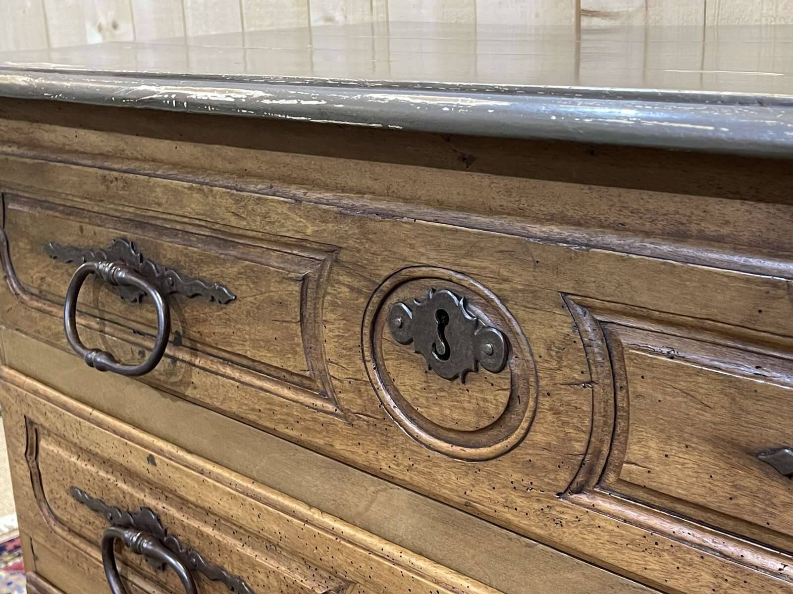 Louis XV XVIIIth century walnut commode with a grey patinated painted top.