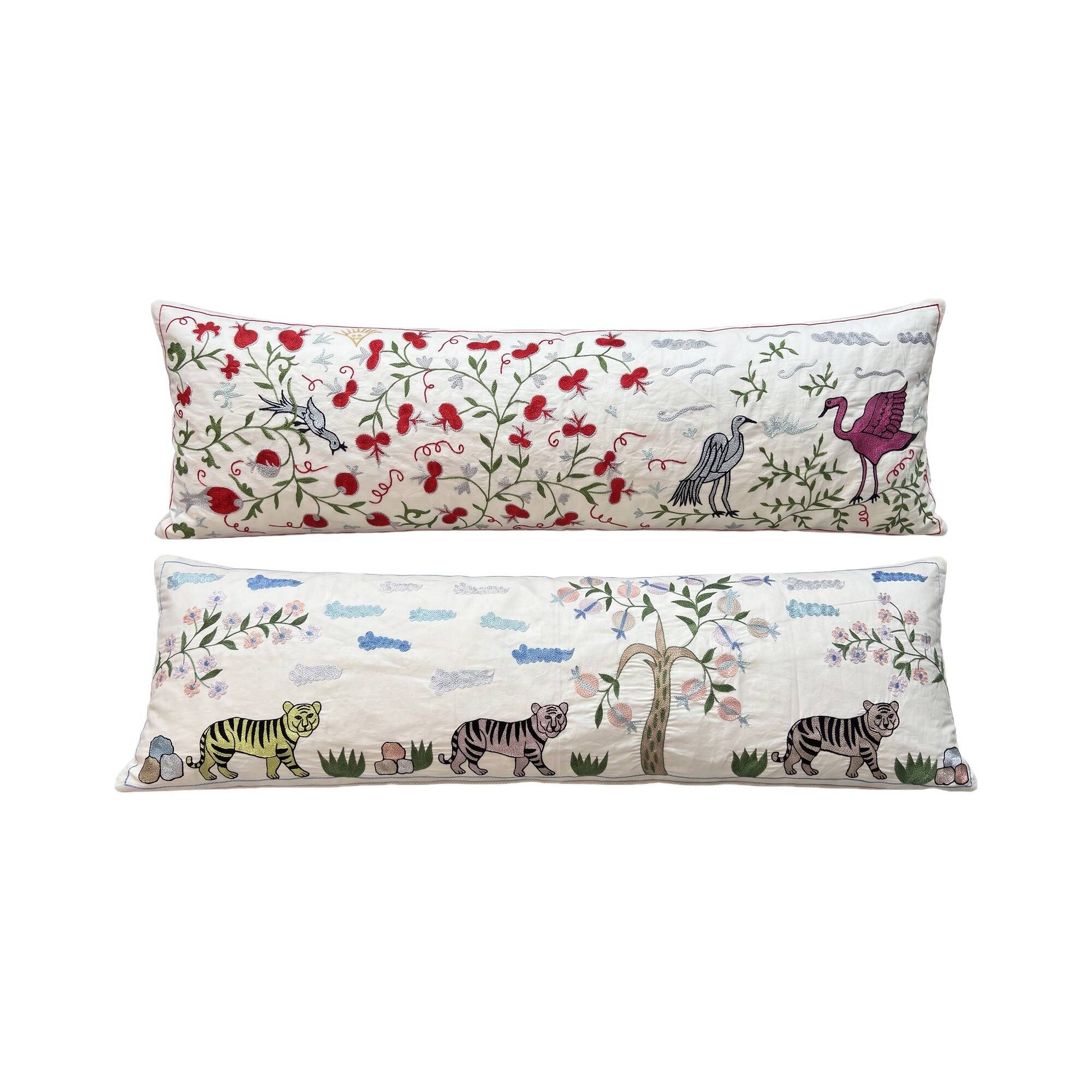 Set of 2 embroidered decorative cushion covers 46x142 cm