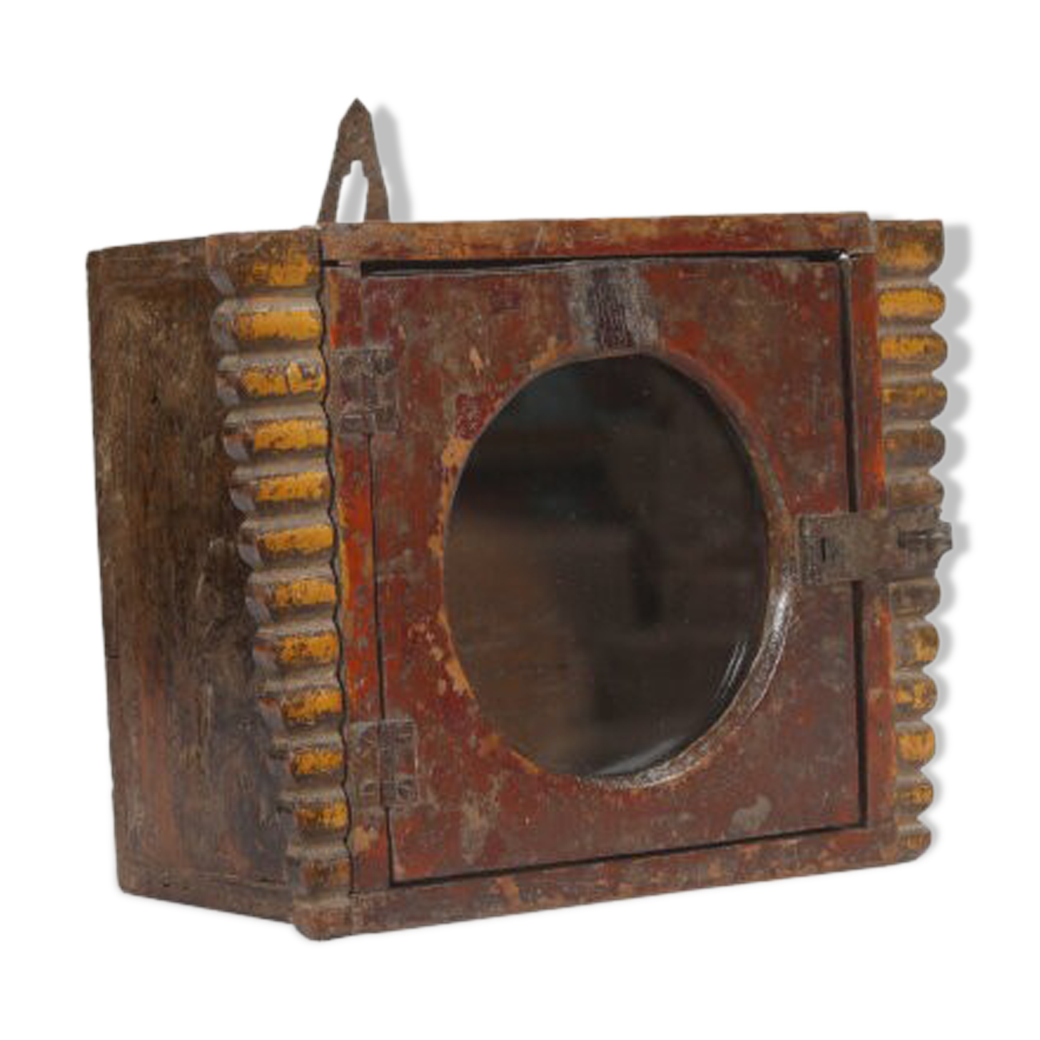 Little old wall showcase box has clock patina of origin india