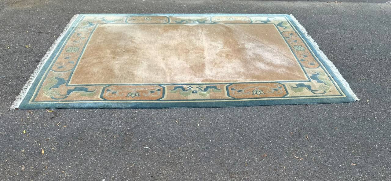 Large Handmade Chinese Carpet Wool (230x325 cm) – Beige & Celadon Blue