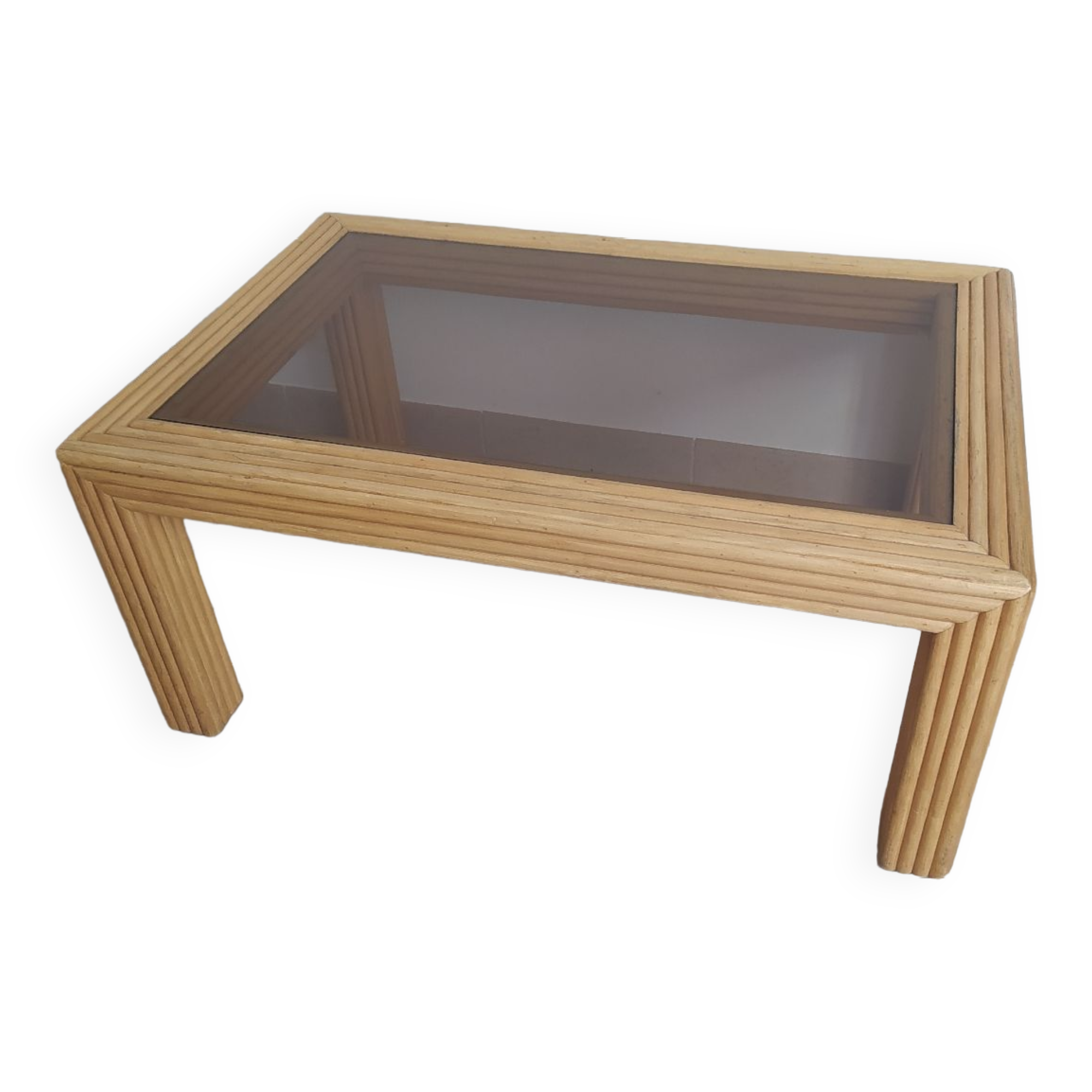 Vintage bamboo rattan glazed coffee table