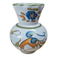 Hand-painted earthenware vase – floral and bird decoration – signed