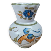 Hand-painted earthenware vase – floral and bird decoration – signed