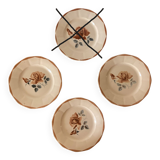 Set of 3 vintage Digoin pink plates, blue & brown stencil pattern