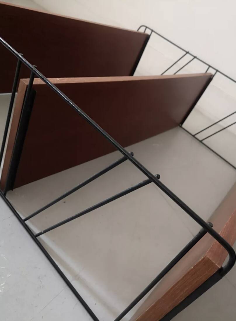 Scandinavian tomado wire wall shelf in teak, 1970