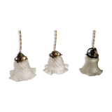 Set of 3 hangings lamp tulips in art nouveau glass paste