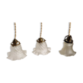 Set of 3 hangings lamp tulips in art nouveau glass paste