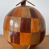 Antique Coconut Ice Bucket Wood Marquetry 1950s Vintage