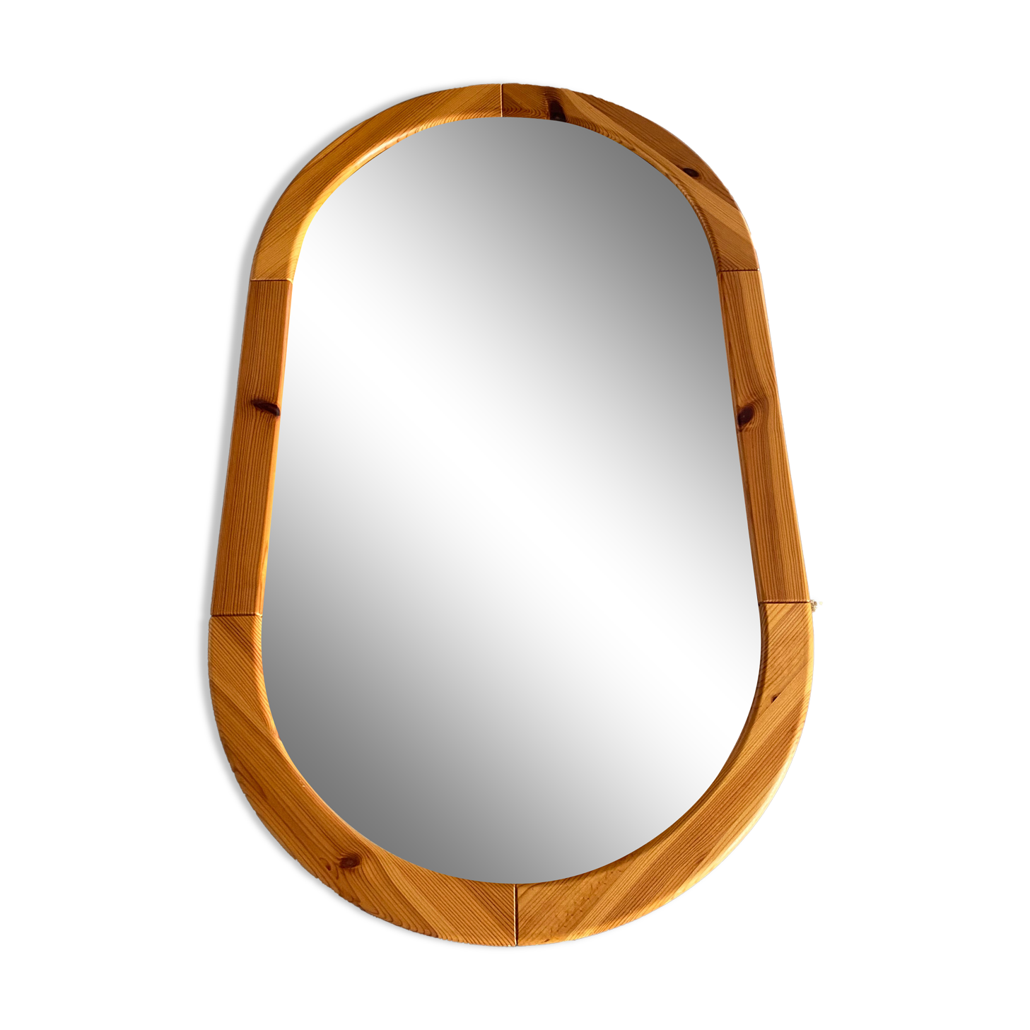 Oval mirror in vintage pine, 100x60 cm