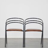 Set of 4 1970s design dining chairs with leather seats and metal frame