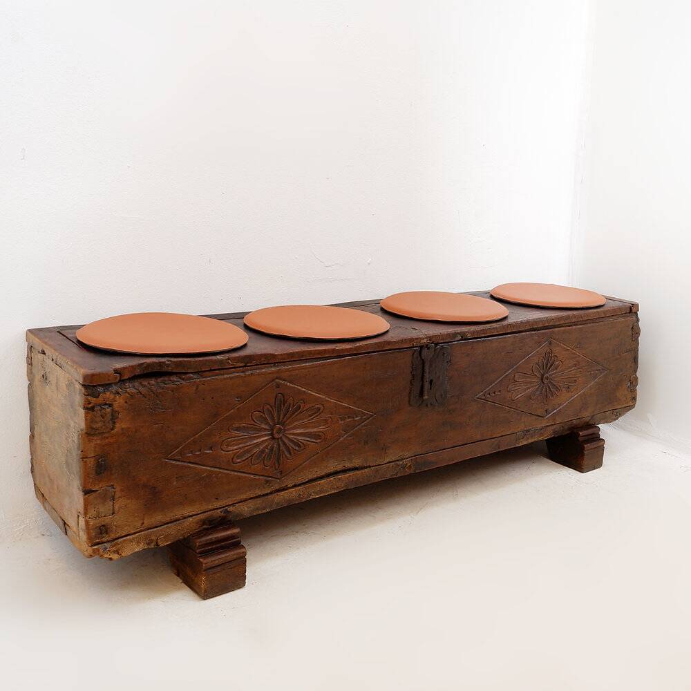Spanish carved oak bank chest - 18th century