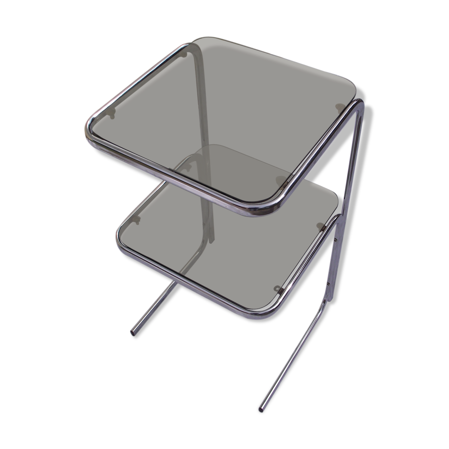 70s bedside table in smoked glass and chrome metal