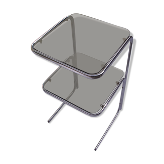 70s bedside table in smoked glass and chrome metal