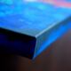 Abstract blue and red colors acrylic painting on stretched canvas