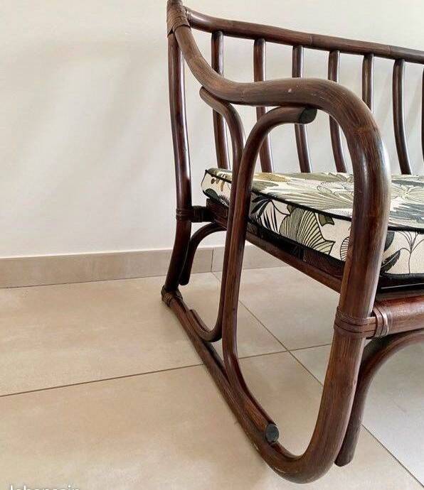 Vintage rattan bench from Maison Kok