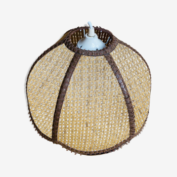 Bohemian suspension in braided raffia and brown fabric