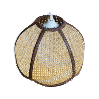 Bohemian suspension in braided raffia and brown fabric