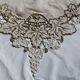 Antique linen tablecloth embroidery Richelieu scalloped linen centerpiece 128 cm