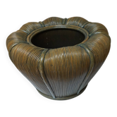 Grand cache-pot en rotin et bambou de style mid-century modern, années 1970