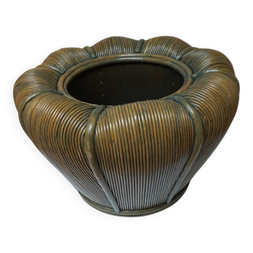 Large Mid-Century Modern Rattan Bamboo Cachepot Plant Holder, 1970s