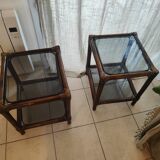 Bed of 2 glass and rattan side table