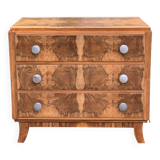 Art Deco chest of drawers in raw walnut burl