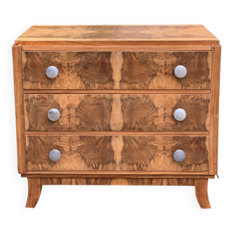 Art deco chest of drawers in raw walnut