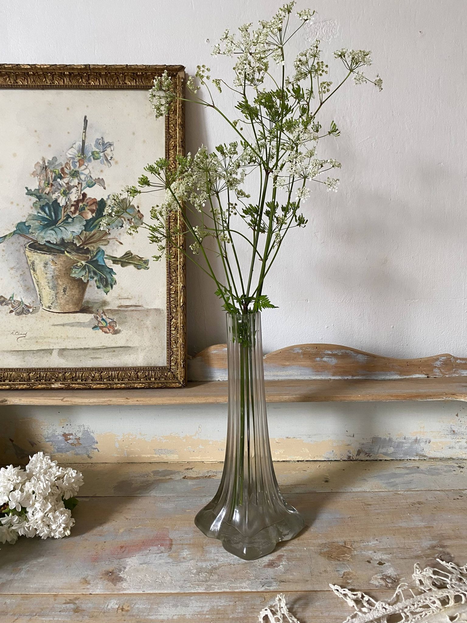 Vase en verre soliflore années 50-60