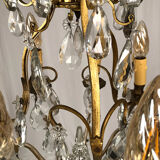 Gilded brass cage chandelier and glass tassels