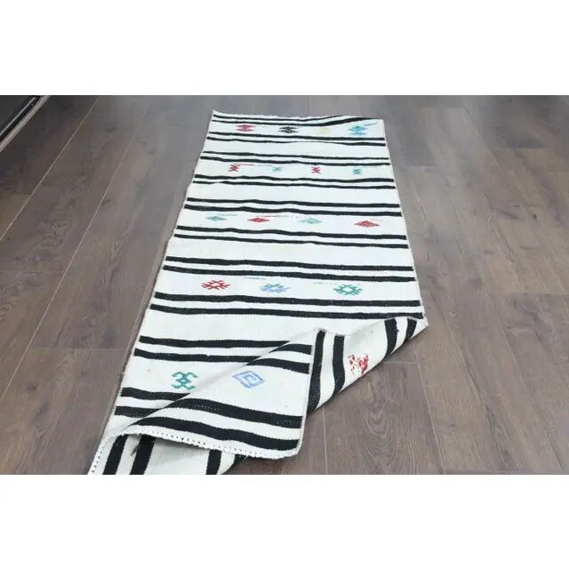 1970s Turkish Oushak Handmade Wool Cotton White Runner Rug 59x183