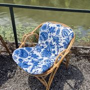 Rattan lounge with two armchairs and a vintage 1950s bench.