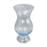 Candlestick or photophore in sky blue bulled glass, signed Biot