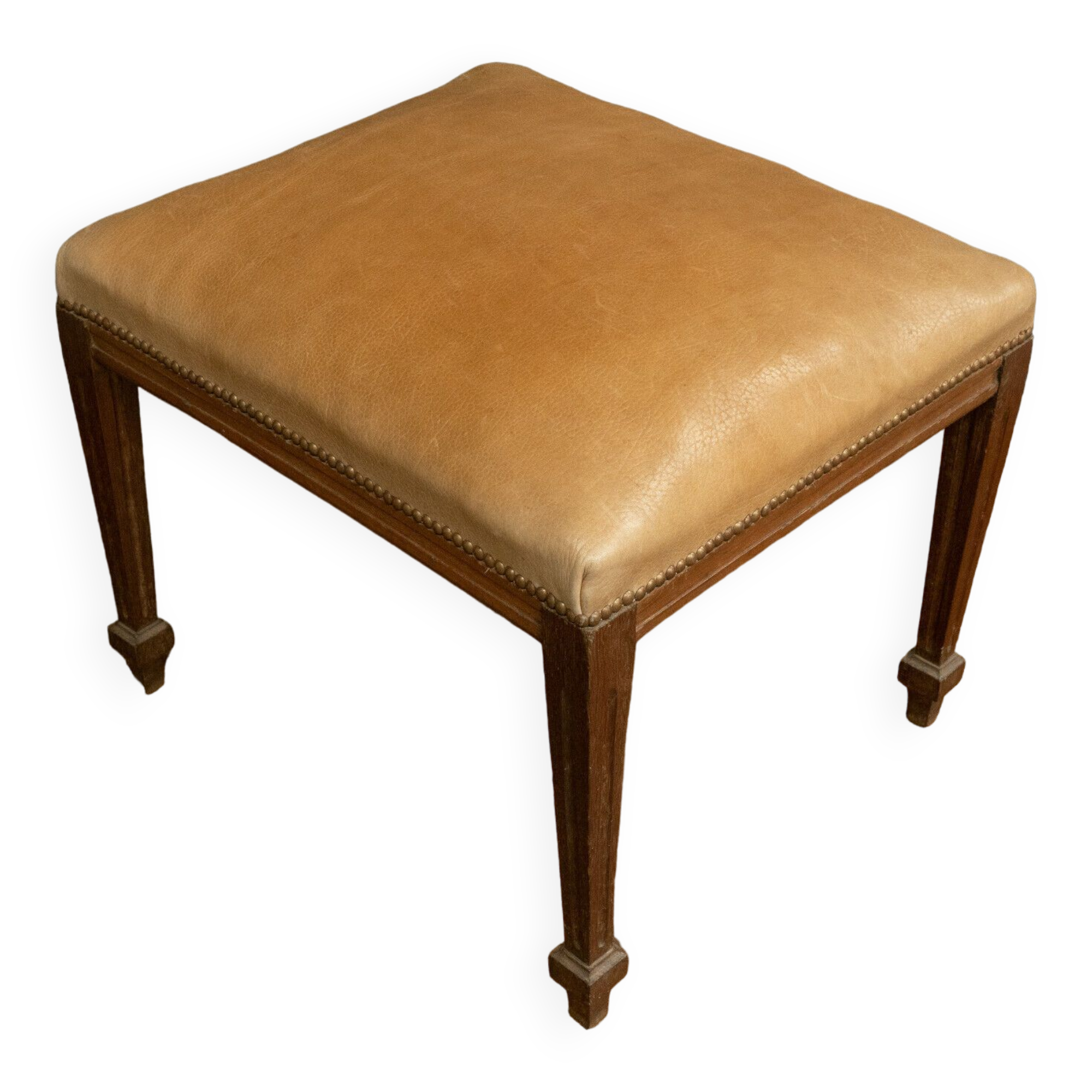 Oak stool early twentieth feet fluted leather top