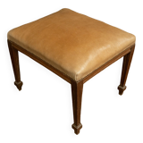 Oak stool early twentieth feet fluted leather top