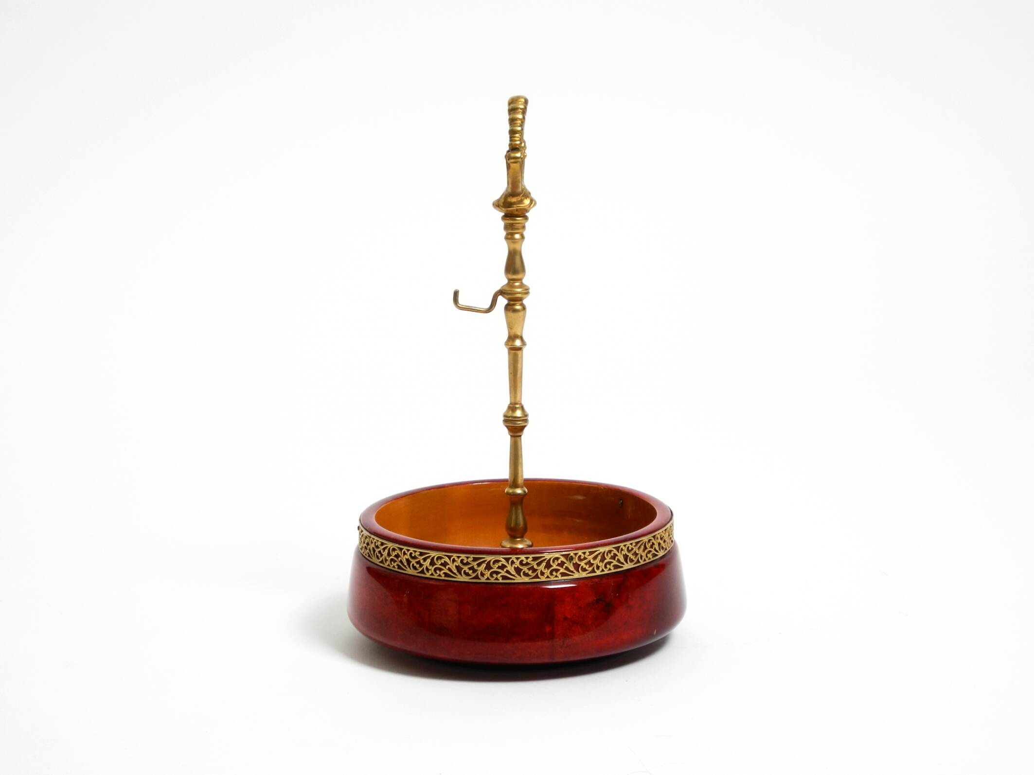 Beautiful 1960s nut bowl by Aldo Tura made of red goatskin and brass