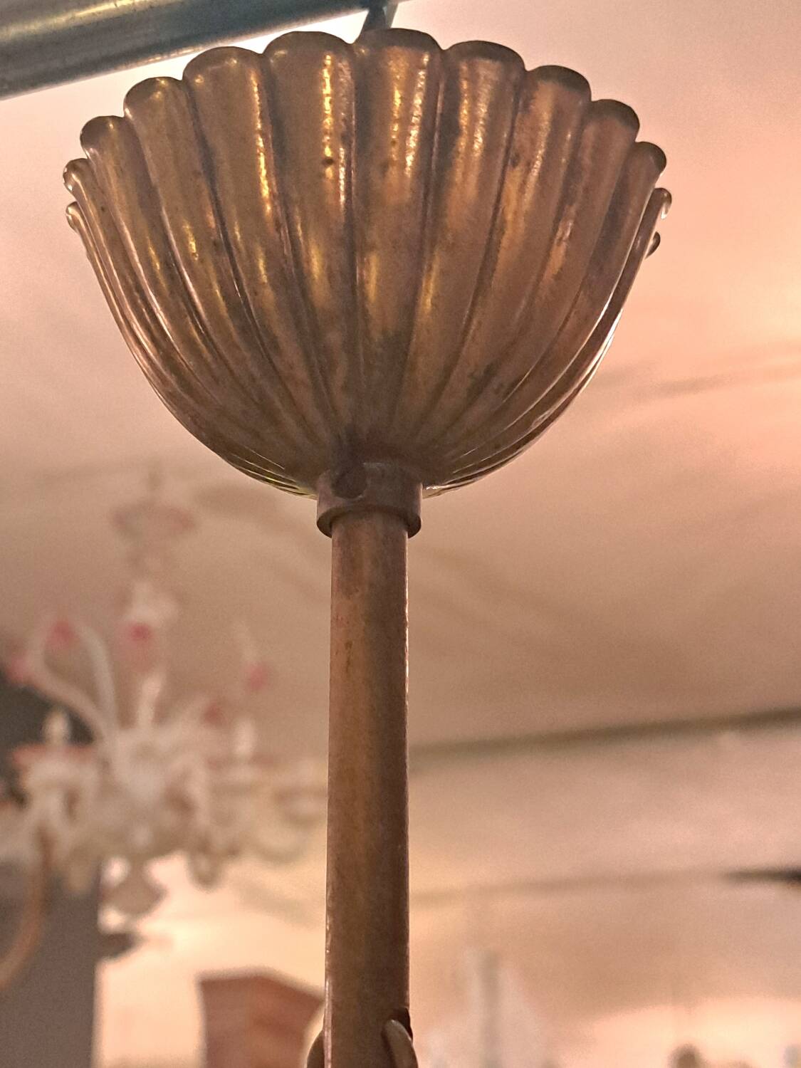 Gold metal reed chandelier